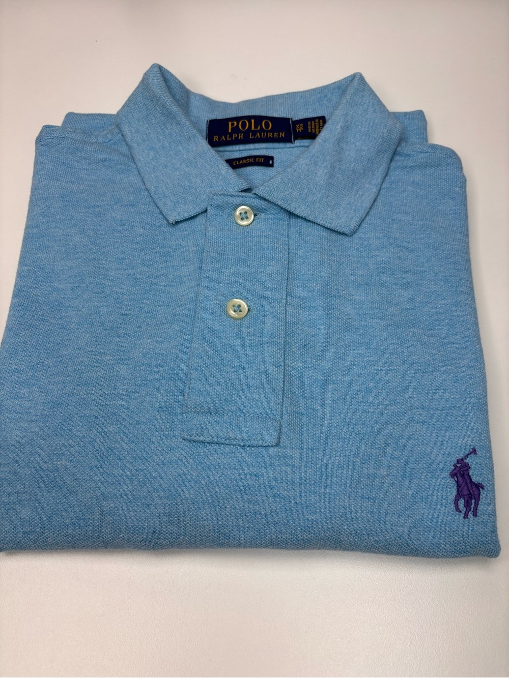 Ralph Lauren Polo Classic Fit Light Blue Polo with Purple Pony Size XS NWOT